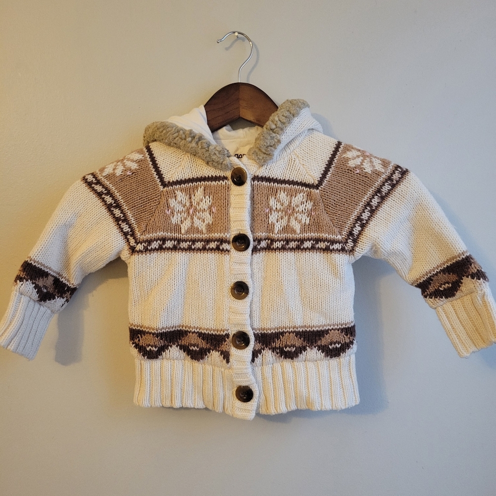GAP Baby Vtg Wool Fair Isle Cozy Lined Knit Button Cabin Sweater Cream/Brown, 2T